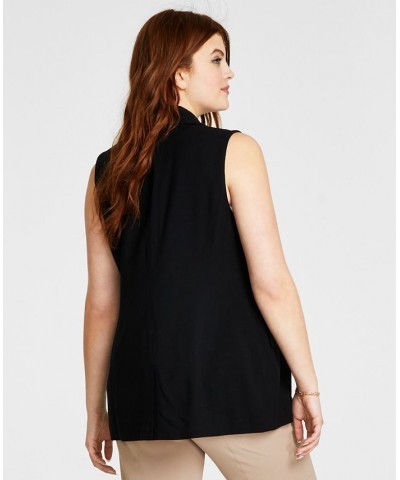 Petite Notch-Lapel Sleeveless Open-Front Vest Black $34.06 Jackets