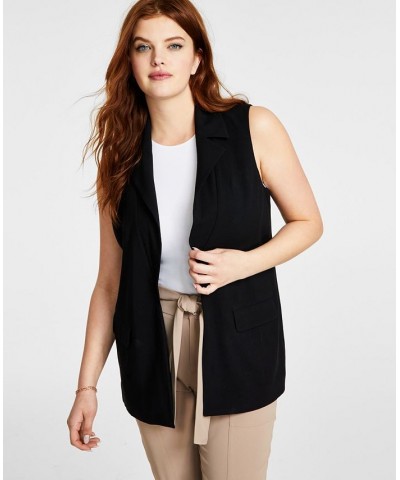 Petite Notch-Lapel Sleeveless Open-Front Vest Black $34.06 Jackets