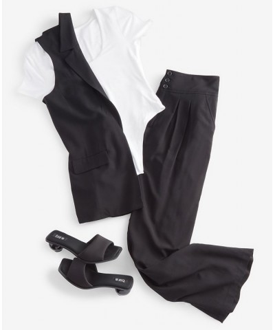 Petite Notch-Lapel Sleeveless Open-Front Vest Black $34.06 Jackets