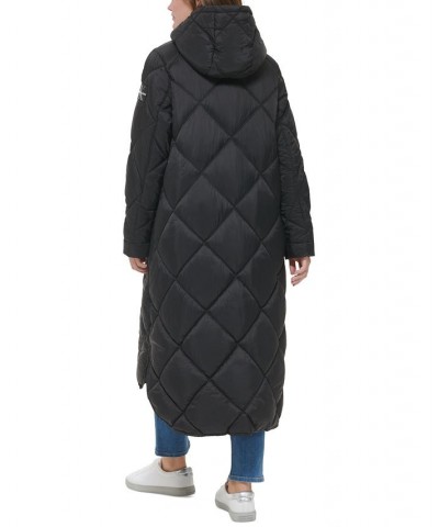 Women's Hooded Dramatic Long Puffer Black $47.01 Coats