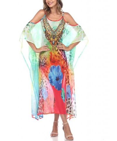 Women's Sheer Maxi Caftan Dress Red and Orange $22.25 Dresses