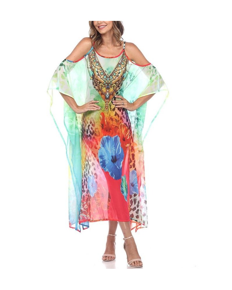 Women's Sheer Maxi Caftan Dress Red and Orange $22.25 Dresses