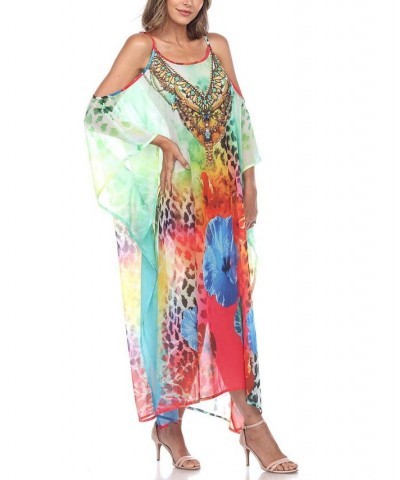 Women's Sheer Maxi Caftan Dress Red and Orange $22.25 Dresses