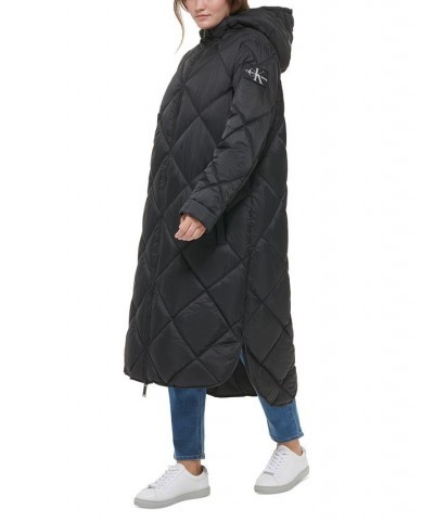 Women's Hooded Dramatic Long Puffer Black $47.01 Coats