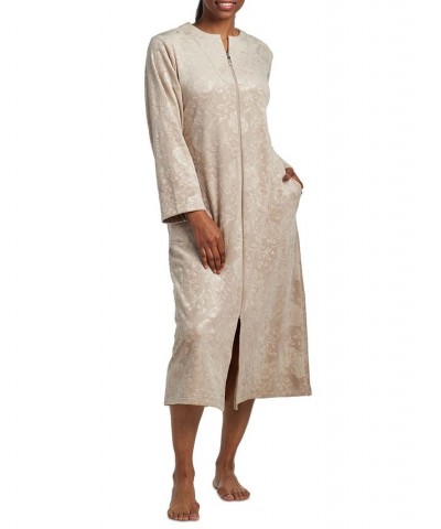 Women's Embossed Floral Zip-Up Robe Taupe $29.64 Sleepwear