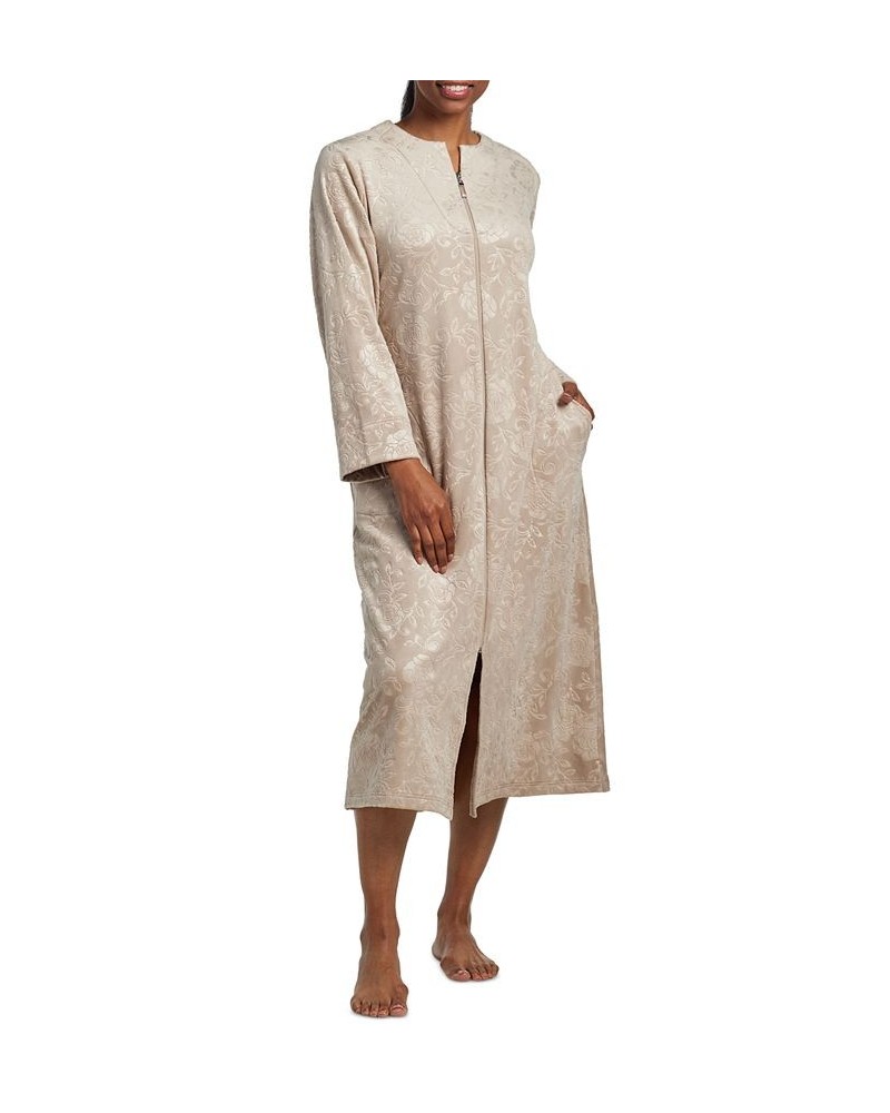 Women's Embossed Floral Zip-Up Robe Taupe $29.64 Sleepwear