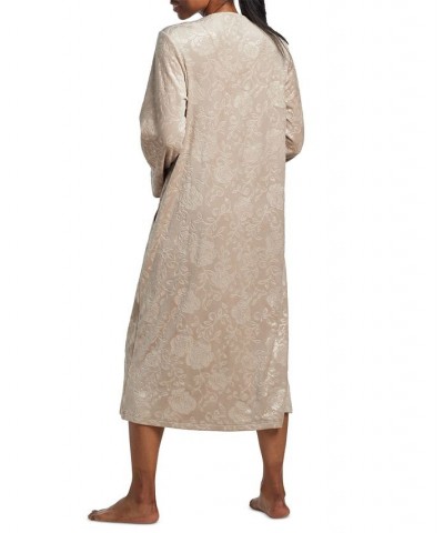 Women's Embossed Floral Zip-Up Robe Taupe $29.64 Sleepwear