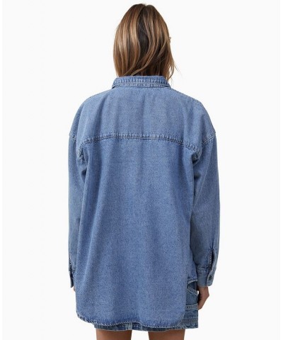 Women's Oversized Denim Long Sleeve Shirt Blue $35.69 Tops