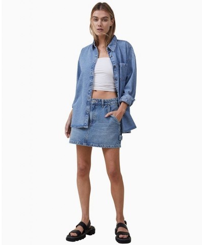 Women's Oversized Denim Long Sleeve Shirt Blue $35.69 Tops