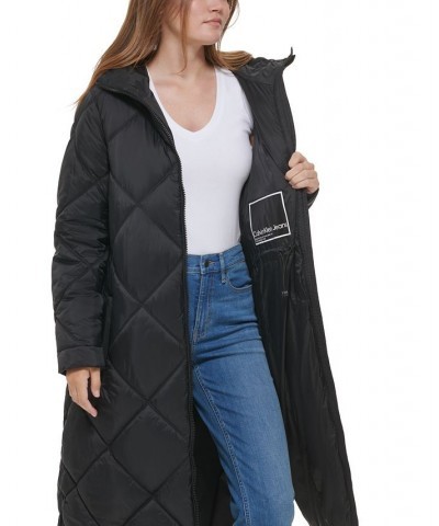 Women's Hooded Dramatic Long Puffer Black $47.01 Coats