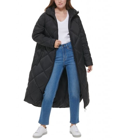 Women's Hooded Dramatic Long Puffer Black $47.01 Coats