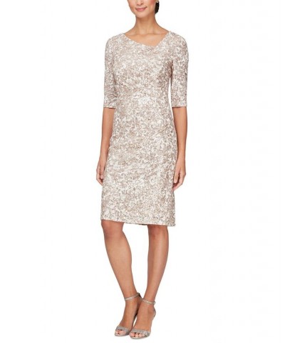 Women's Sequined Lace Sheath Dress Ivory $87.78 Dresses