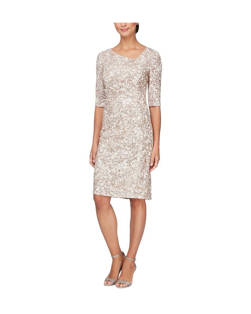 Women's Sequined Lace Sheath Dress Ivory $87.78 Dresses