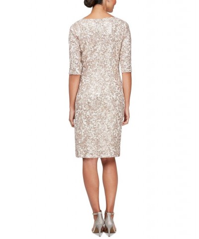 Women's Sequined Lace Sheath Dress Ivory $87.78 Dresses