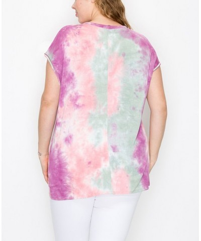 Plus Size Hand Tie Dye V-Neck Twist Front Top Magenta/Sage $18.98 Tops