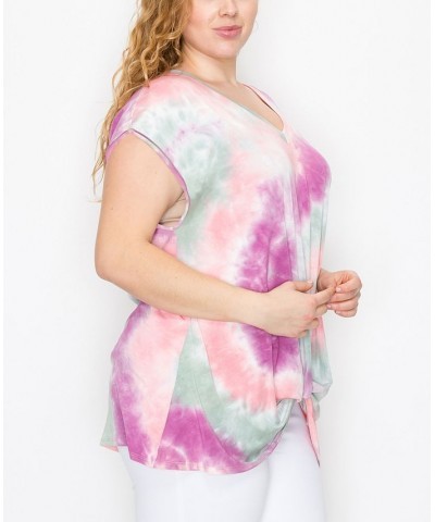 Plus Size Hand Tie Dye V-Neck Twist Front Top Magenta/Sage $18.98 Tops