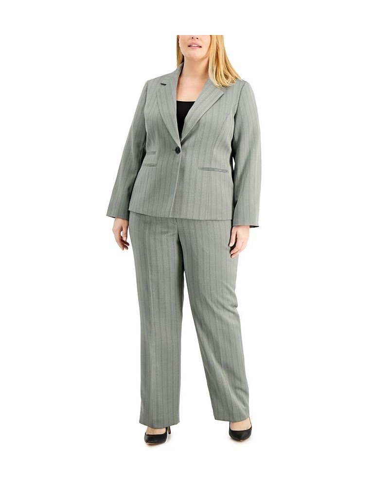 Plus Size Herringbone One-Button Pantsuit Black Multi $42.90 Suits