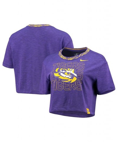 Women's Purple LSU Tigers Slub Ringer Performance Cropped T-shirt Purple $22.50 Tops