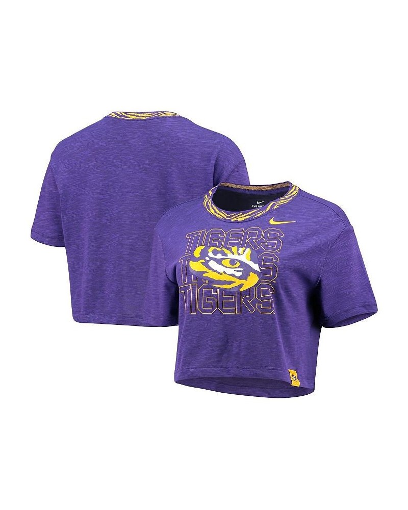 Women's Purple LSU Tigers Slub Ringer Performance Cropped T-shirt Purple $22.50 Tops