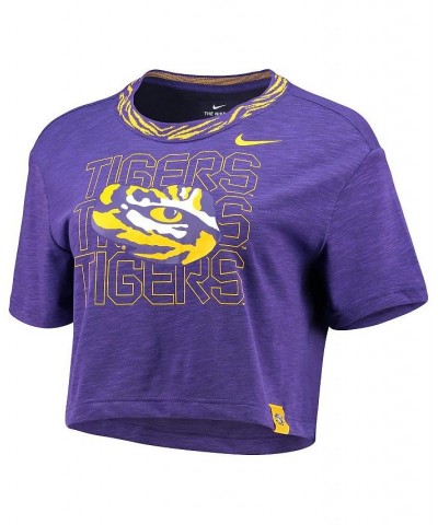 Women's Purple LSU Tigers Slub Ringer Performance Cropped T-shirt Purple $22.50 Tops