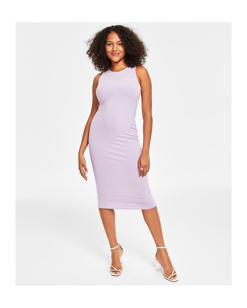 Women's Ribbed Crewneck Sleeveless Midi Dress Purple $12.20 Dresses