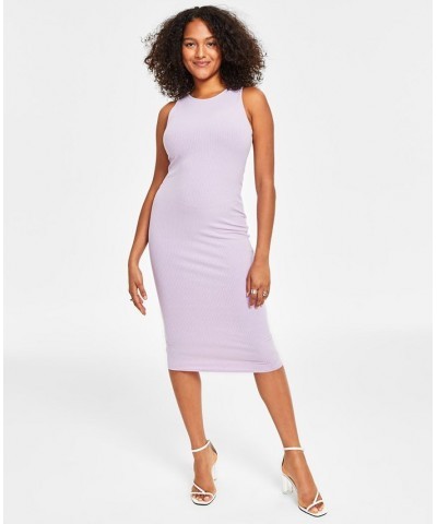 Women's Ribbed Crewneck Sleeveless Midi Dress Purple $12.20 Dresses