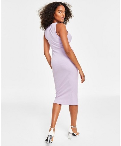 Women's Ribbed Crewneck Sleeveless Midi Dress Purple $12.20 Dresses