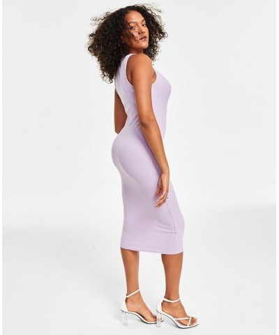 Women's Ribbed Crewneck Sleeveless Midi Dress Purple $12.20 Dresses