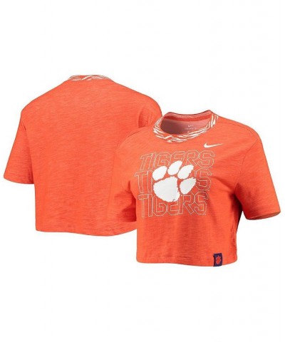 Women's Orange Clemson Tigers Slub Ringer Performance Cropped T-shirt Orange $23.84 Tops