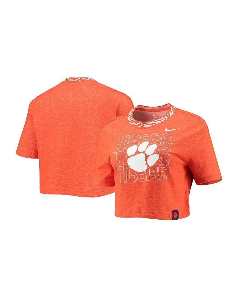 Women's Orange Clemson Tigers Slub Ringer Performance Cropped T-shirt Orange $23.84 Tops