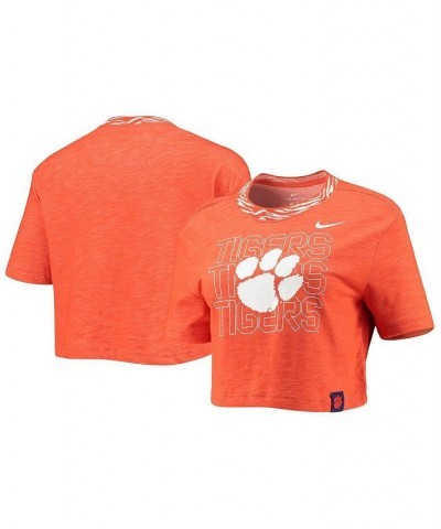 Women's Orange Clemson Tigers Slub Ringer Performance Cropped T-shirt Orange $23.84 Tops