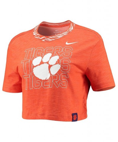 Women's Orange Clemson Tigers Slub Ringer Performance Cropped T-shirt Orange $23.84 Tops