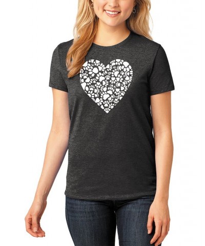 Women's Premium Blend Word Art Paw Prints Heart T-Shirt Black $17.60 Tops