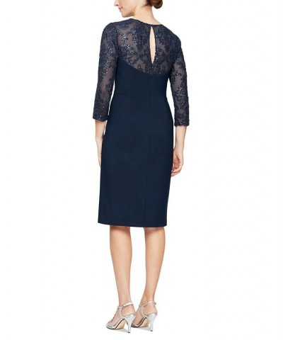 Alex Evening Women's Embellished-Sleeve Twist-Front Embroidered Sheath Dress Navy $69.65 Dresses