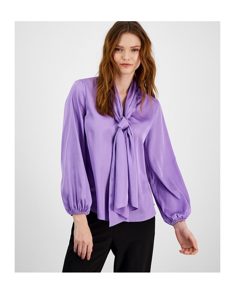 Women's Bow-Tie Long-Sleeve Blouse Purple $37.13 Tops