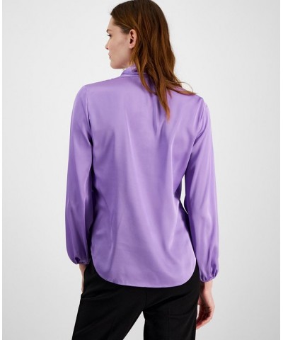 Women's Bow-Tie Long-Sleeve Blouse Purple $37.13 Tops