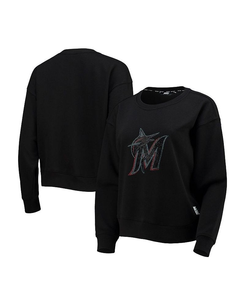 Women's Black Miami Marlins Carrie Pullover Sweatshirt Black $42.39 Sweatshirts