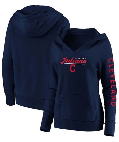 Plus Size Navy Cleveland Indians Core High Class Crossover Pullover Hoodie Navy $34.50 Sweatshirts