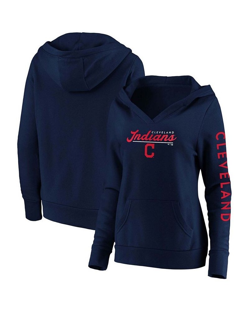 Plus Size Navy Cleveland Indians Core High Class Crossover Pullover Hoodie Navy $34.50 Sweatshirts