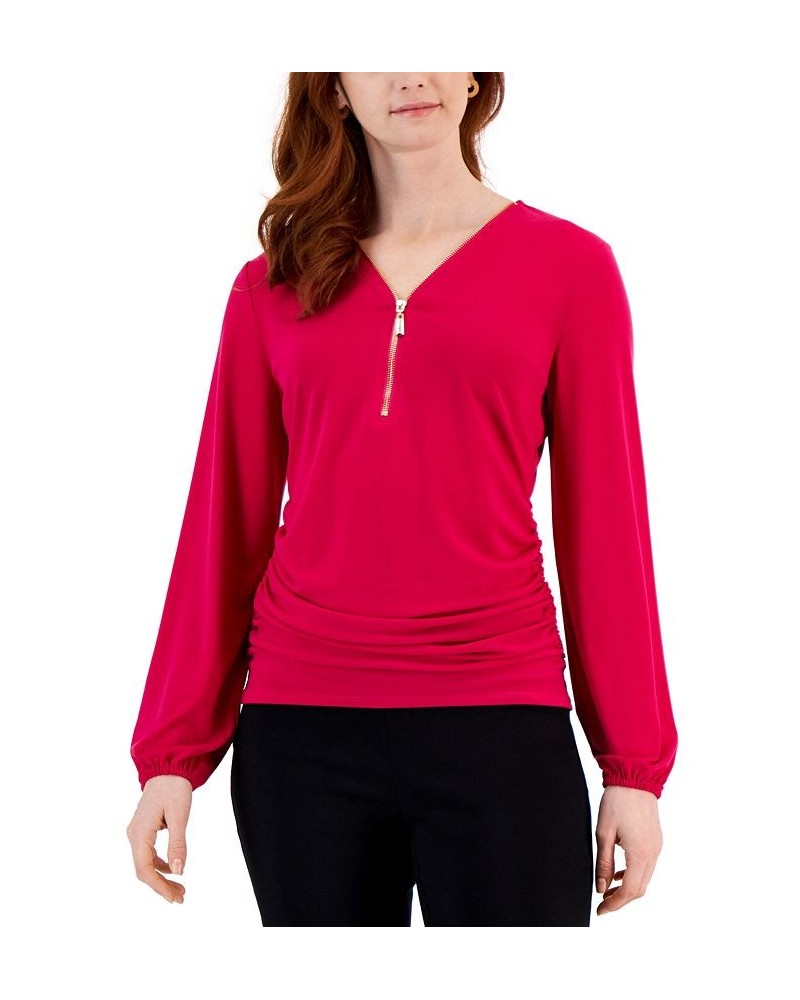 Women's Zip-Front Ruched Top Electric Sea $14.30 Tops