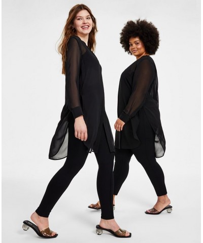 Semi-Sheer Tunic Blouse P/XS-4X Black $21.47 Tops