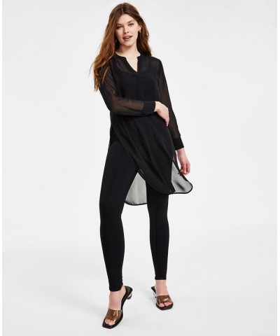 Semi-Sheer Tunic Blouse P/XS-4X Black $21.47 Tops