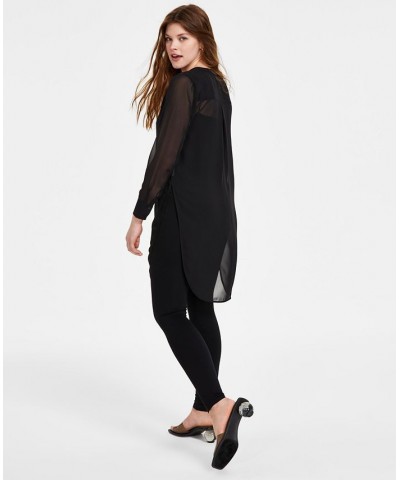 Semi-Sheer Tunic Blouse P/XS-4X Black $21.47 Tops