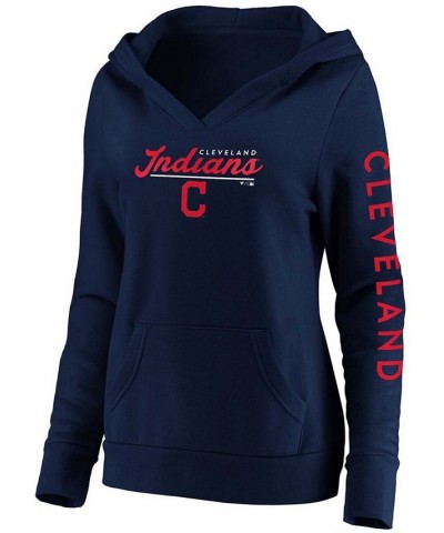 Plus Size Navy Cleveland Indians Core High Class Crossover Pullover Hoodie Navy $34.50 Sweatshirts