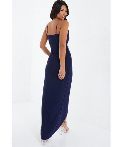 Women's Scuba Crepe Diamante Strap Wrap Maxi Dress Blue $37.40 Dresses