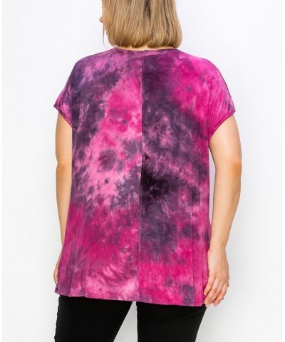 Plus Size Hand Tie Dye V-Neck Twist Front Top Magenta/Ink $18.98 Tops