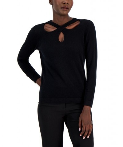 Women's Crossover-Neckline Long-Sleeve Top Anne Black $29.43 Tops