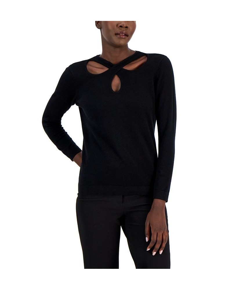 Women's Crossover-Neckline Long-Sleeve Top Anne Black $29.43 Tops