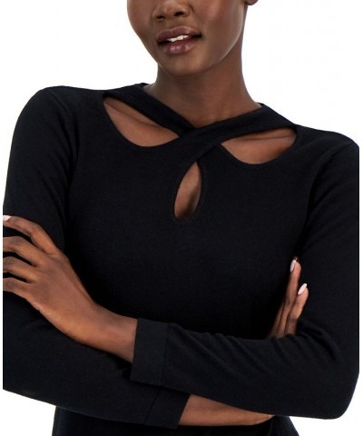 Women's Crossover-Neckline Long-Sleeve Top Anne Black $29.43 Tops