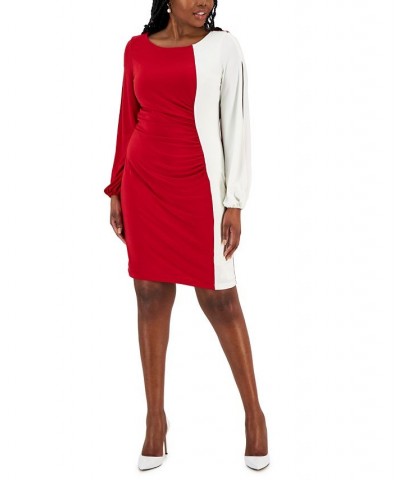 Women's Quinn Colorblocked Split-Sleeve Dress Red $31.85 Dresses